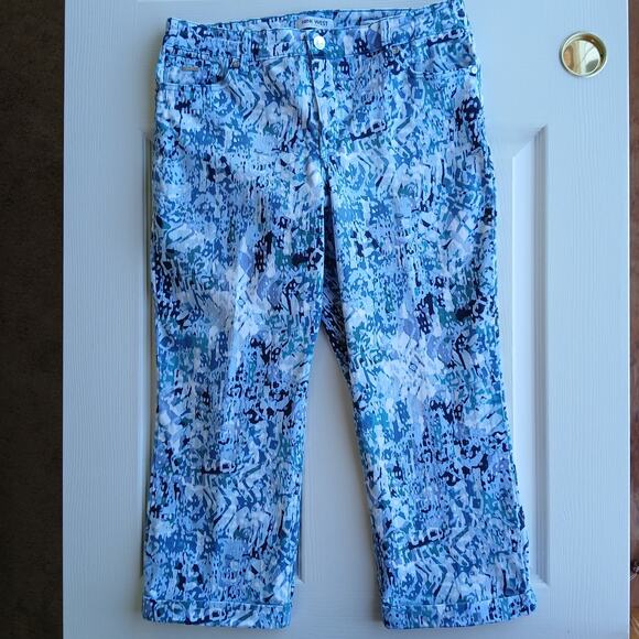 Nine West Chrystie Capri Denim Blue Print 12 stretch soft twill low rise cuffed - Picture 1 of 16